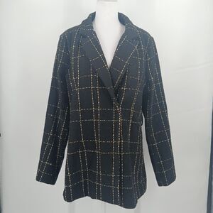 womans plus size 1X Fashion Nova Mixed Plaid Windowpane Blazer black tweed